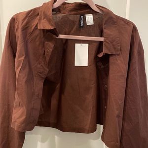 h&m cropped brown jacket